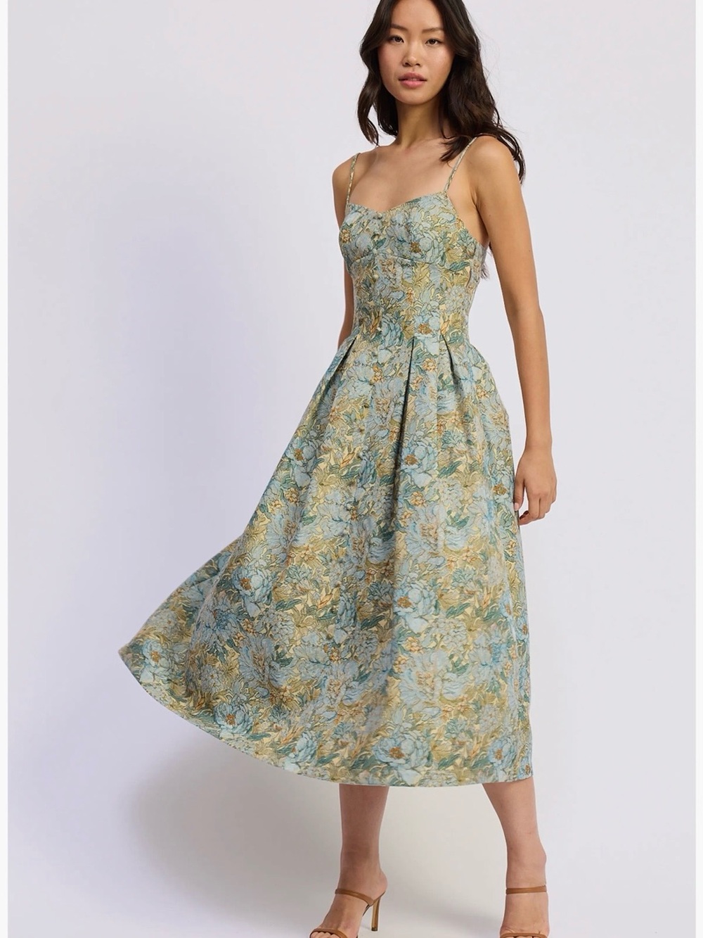 En Saison Floral Jacquard Midi Dress in Blue and Gold NWT size M - Picture 4 of 7